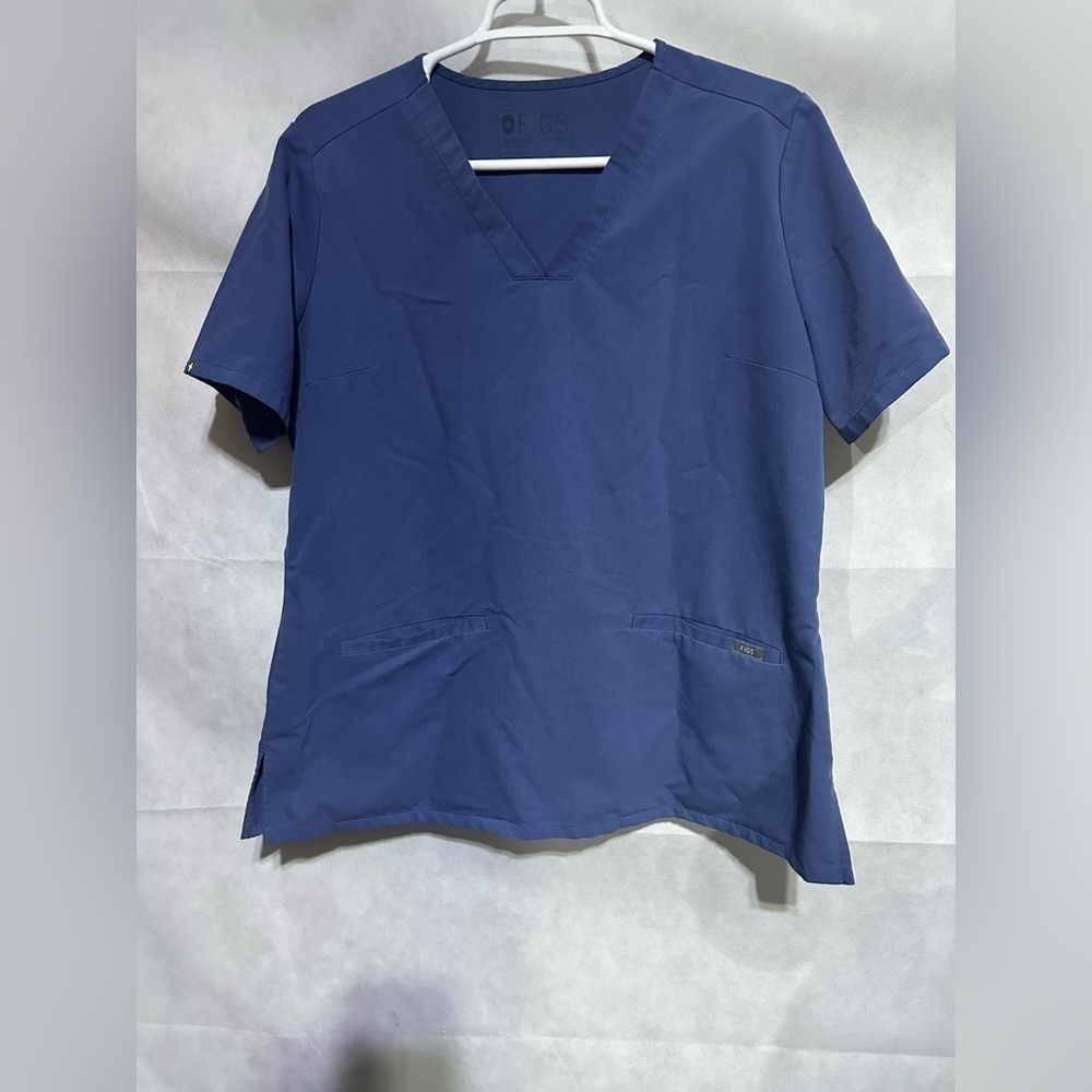 Figs Scrub Top Women’s Large Blue Casma 3 Pocket Medical V-Neck Popover Workwear